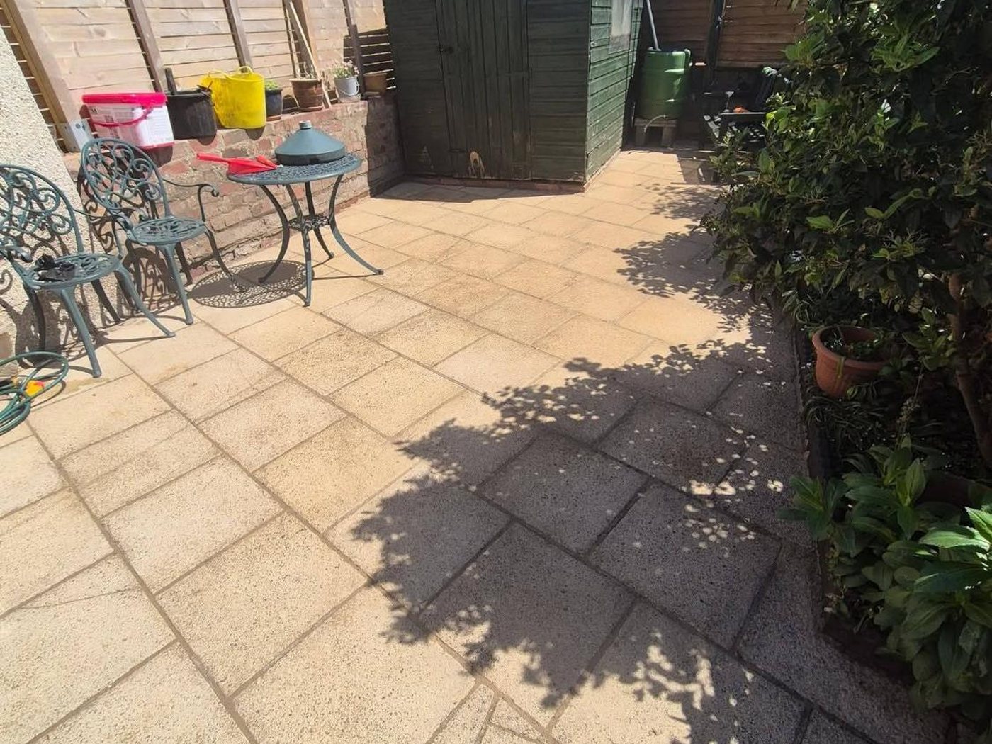 Garden patio flags after pressure washing