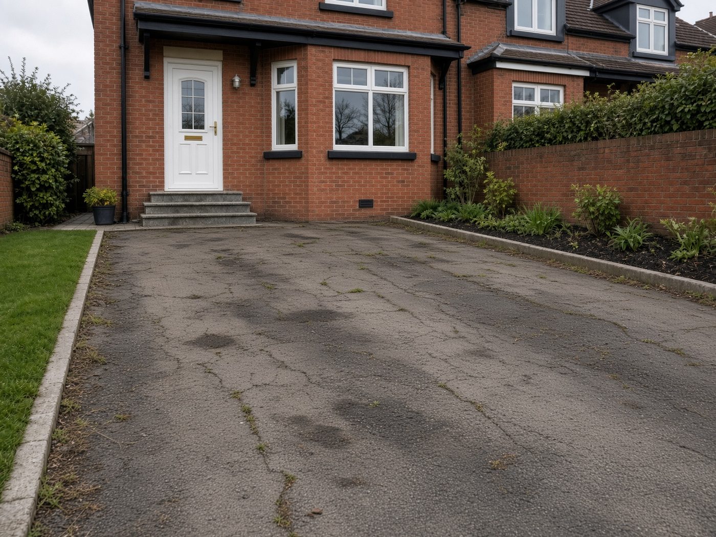 Faded grey tarmac driveway before restoration
